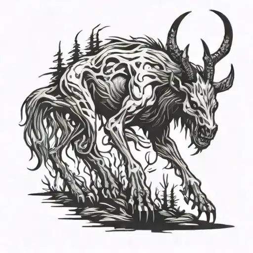 wendigo walking on all four legs tattoo design idea