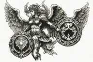 valkyrie with wings holding a shield tattoo design idea