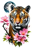 Moon cherry blossom tiger tattoo design idea