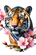 Moon cherry blossom tiger tattoo design idea