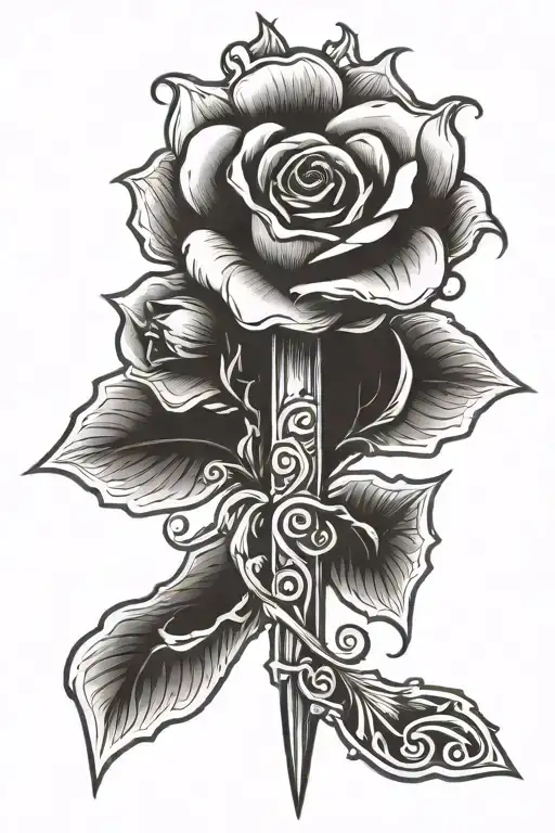 cross with rose tattoo design idea