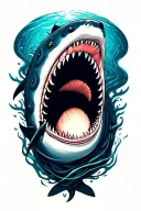 whale shark with a namejs pattern running behind is gill plate tattoo design idea