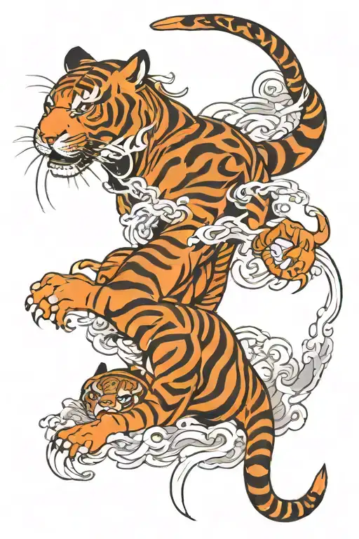 Fire Tiger and Earth Snake intertwined tattoo design idea