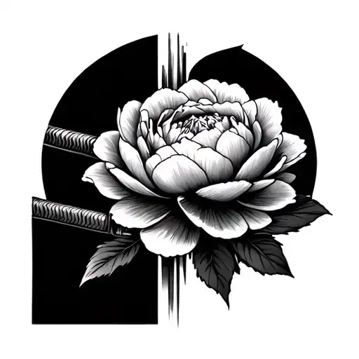 Japanese katana and peony tattoo design idea