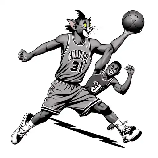 make a tattoo showing jerry frkm tom and jerry doing the iconic michael jordan jump logo tattoo design idea