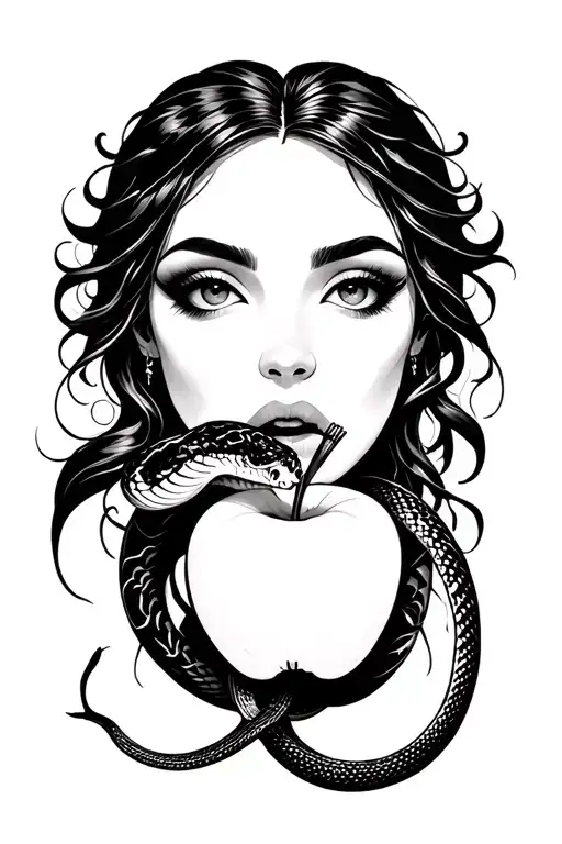 eve eating the apple and snake coiled tattoo design idea