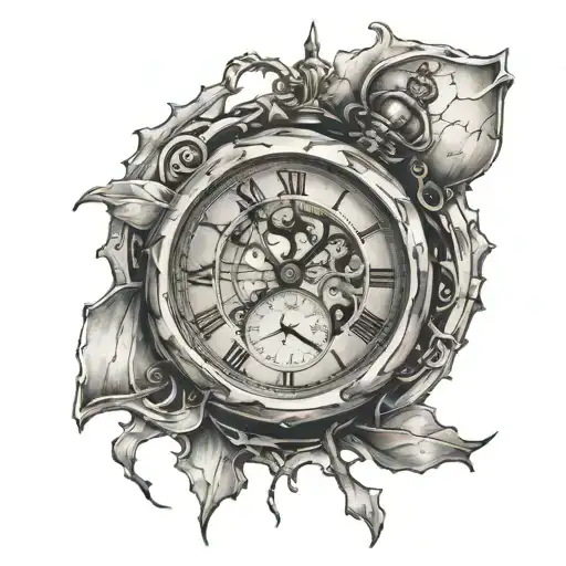 clock with cracks and hourglass tattoo tattoo design idea