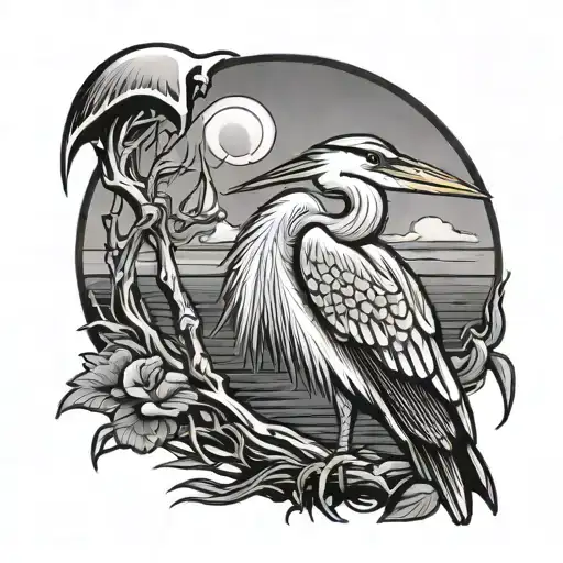 great blue heron with scythe beak grim reaper tattoo design idea
