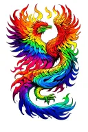 Phoenix Rainbow Serpent multi coloured flames full back  tattoo design idea