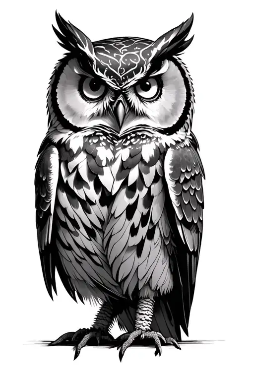 gothic owl perched tattoo design idea