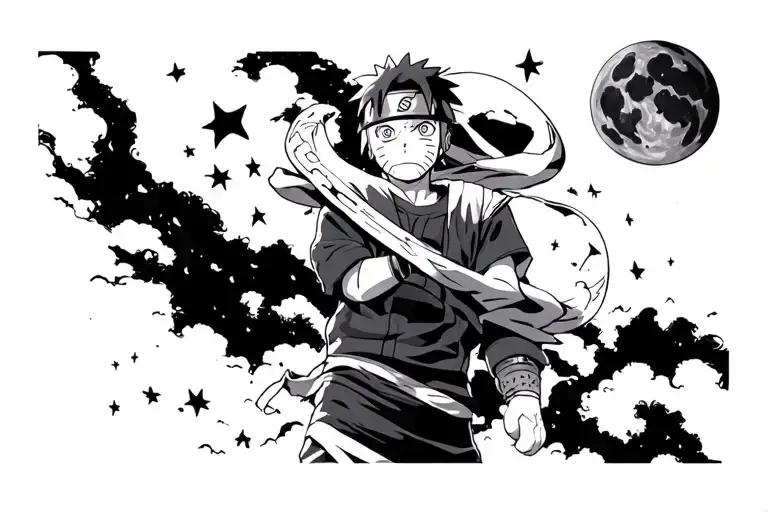 starry night and naruto one piece tattoo design idea