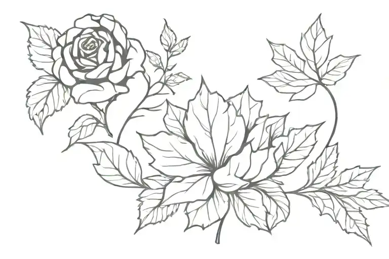 Three rectangles, not in line with one another, incorporating maple leaf and tudor rose tattoo design idea