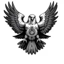 hawk with wings outspread with a lock in the center of its chest  tattoo design idea