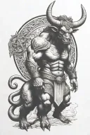 Minotaur standing guard tattoo design idea