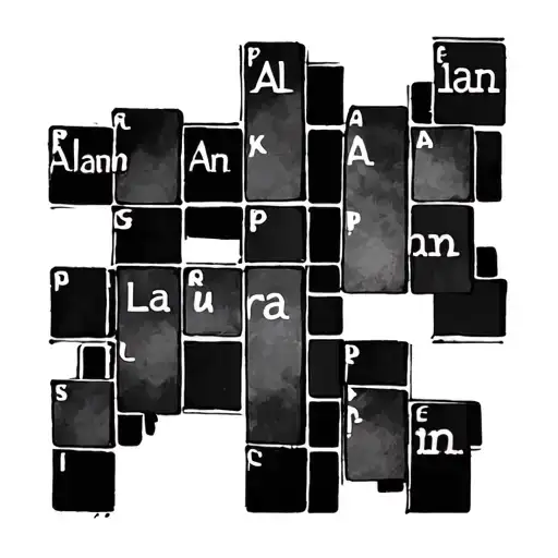 4x4 crossword with the names Alan, Lara and Lana tattoo design idea