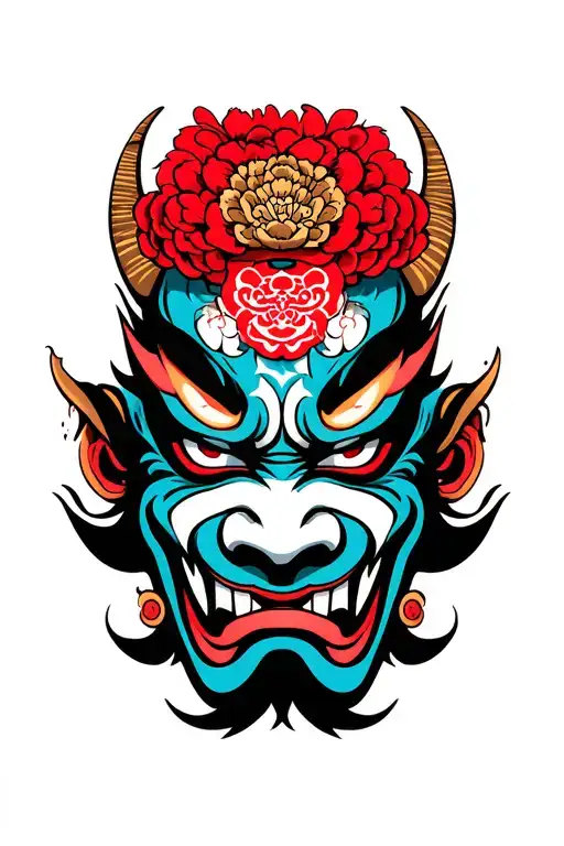 japanese oni mask tattoo design idea