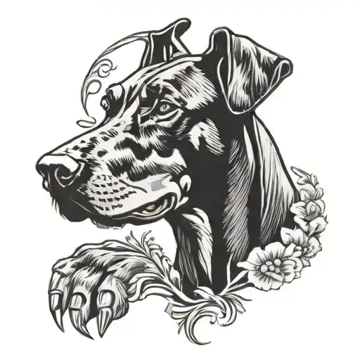 dobermann pinscher dog paw tattoo design idea