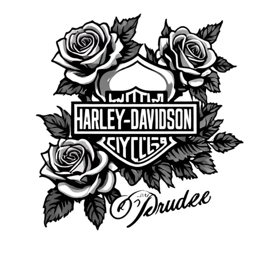 Harley Davidson logo with roses tattoo design idea