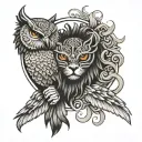 Yin Yang lion and Owl blindfolded  tattoo design idea