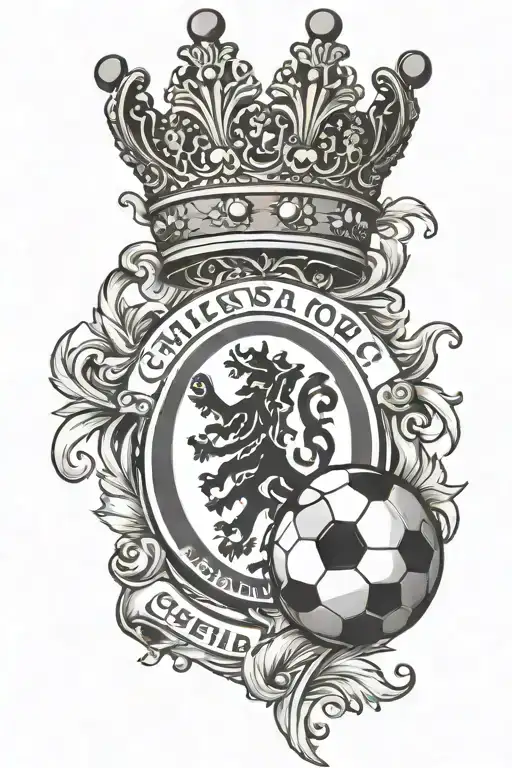 chelsea fc logo with soccer ball wearing a royal crown tattoo design idea