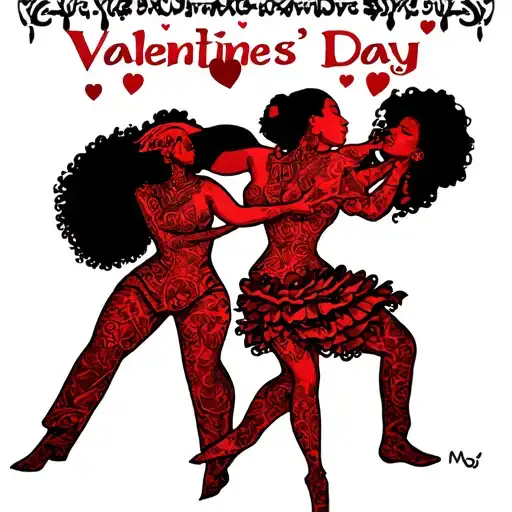 "AFRO PARTY VALENTINES DAY" AFRO PARTY pepole dancing together tattoo design idea