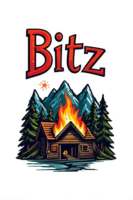 "Bitz" Camping mountains fire tattoo design idea