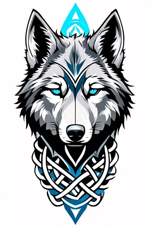 wolf with blue eyes on armor tattoo design featuring Celtic trinity knot  tattoo design idea