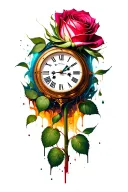 clock melting down into giant rose bud tattoo design idea