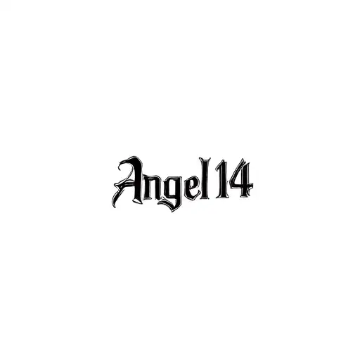 "Angel14" old english name with small design tattoo design idea