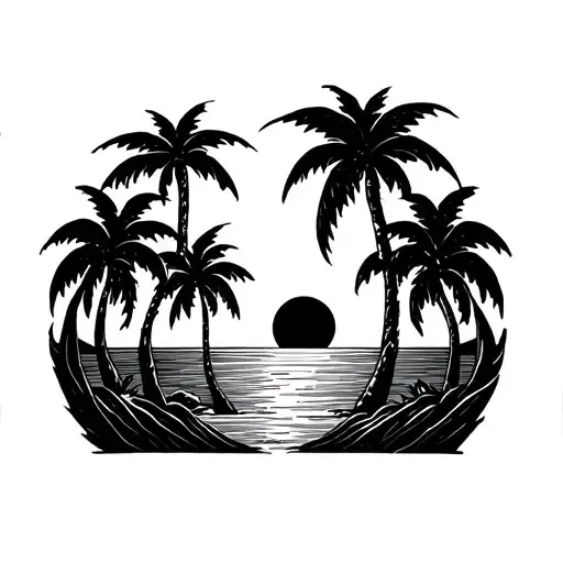 A tattoo four arm with palm trees lynn and a sun rising tattoo design idea