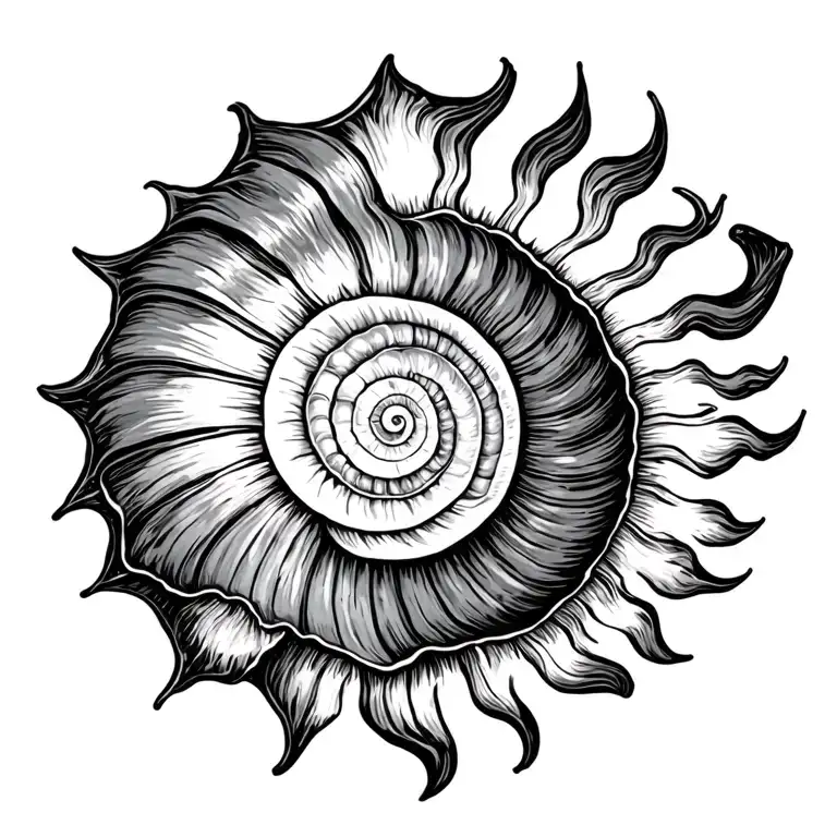 conch and sun ray minimalist organic shapes small tattoo design idea