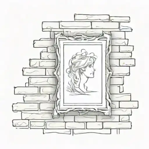 The photo frame is placed on a brick wall with an iron frame around it tattoo design idea