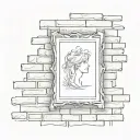 The photo frame is placed on a brick wall with an iron frame around it tattoo design idea