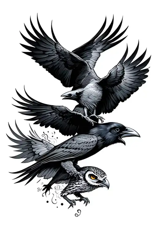 a raven and an owl are fighting each other tattoo design idea