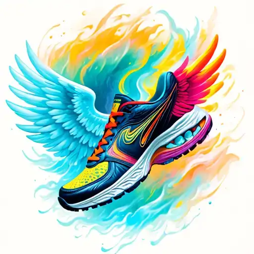 running shoe and wings flying tattoo design idea