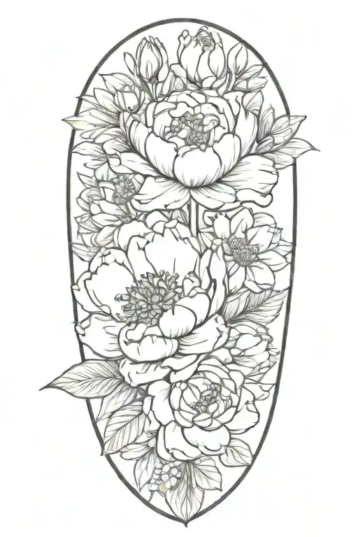 peonies, roses, daisies, lotuses, and myosotis.with black band   tattoo design idea