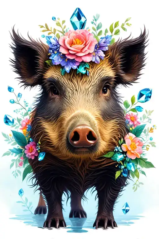 boar busy with gems and flowers tattoo design idea