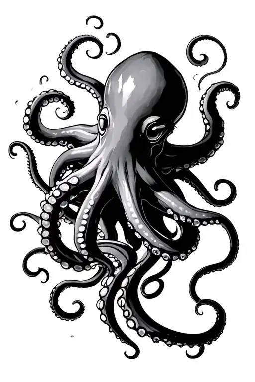A large octopus wrapping around the leg, with its tentacles spreading out in a flowing motion. Tentacles weaving around tattoo design idea