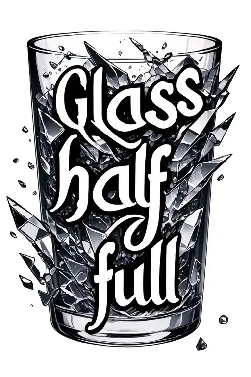 "Glass half full" glass shards flying tattoo design idea