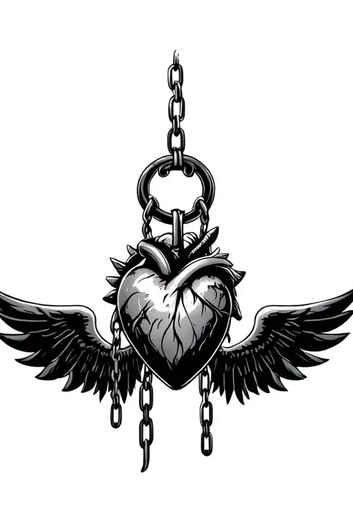 tribal heart with wings in chains like a male chastity cage tattoo tattoo design idea