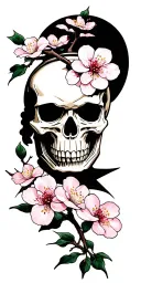 Cherry Blossom branch with Samurai Skull tattoo design idea