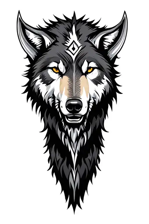 viking face wolf head profile holding tattoo design idea