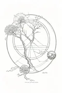 foucault pendulum, web wyrd, tree of life, river flowing tattoo design idea