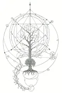 foucault pendulum, web wyrd, tree of life, river flowing tattoo design idea