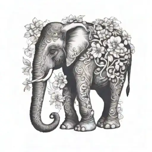 simple elegant elephant wrapped in vine of flowrs arm sleeve tattoo design idea