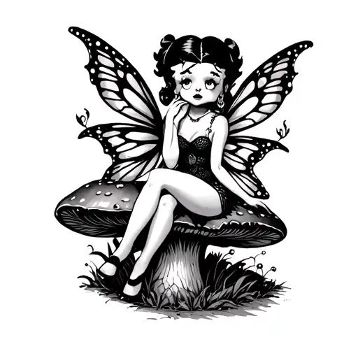 gothic fairy Betty boop sitting on mushroom  tattoo design idea