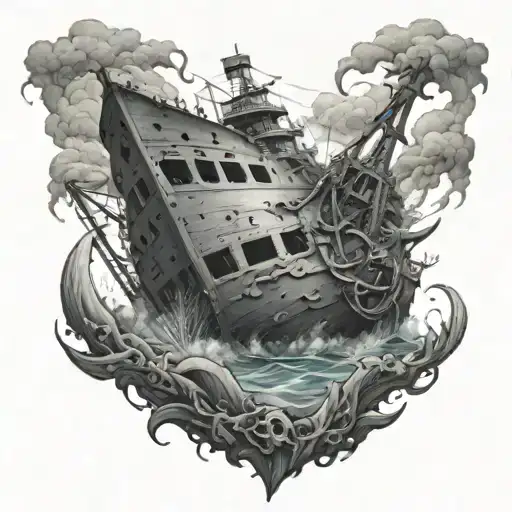 UNDERWATER SHIPWRECK tattoo design idea