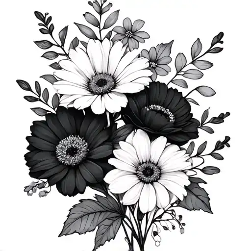 birth month flowers bunch January December and October  tattoo design idea