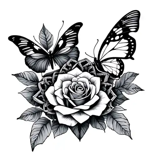cobra, roses,butterfly and geometric mandala designs tattoo design idea