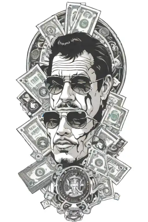 include Scarface 100 dollar bills and poker chips tattoo design idea